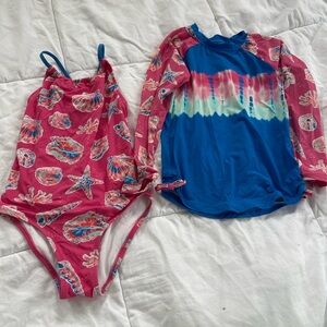 Hatley Girls Pink and Blue Seashell Swimwear